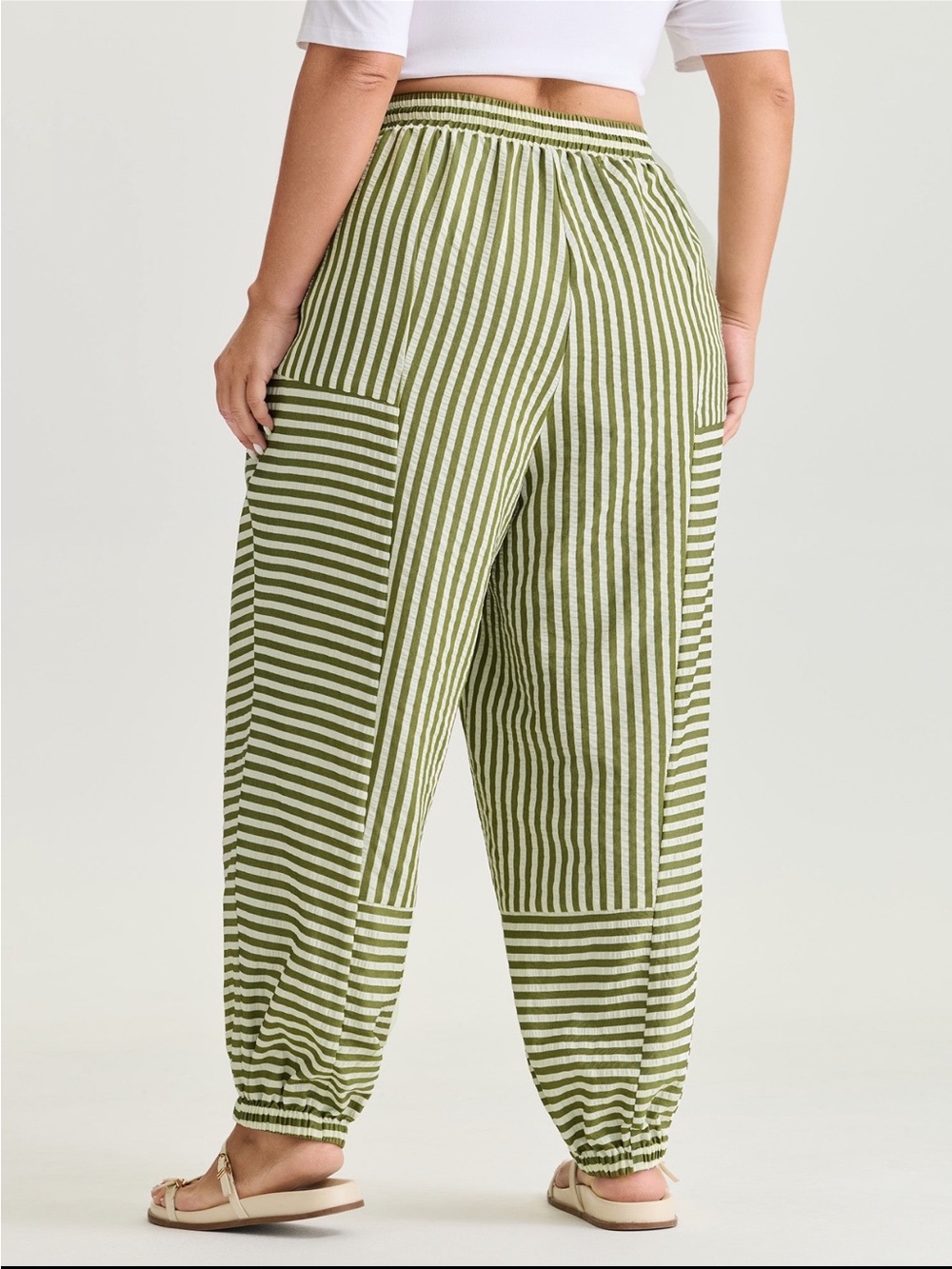 BloomChic Striped Olive Green Drawstring Jogger Pants size 1X(14-16) - Picture 5 of 16